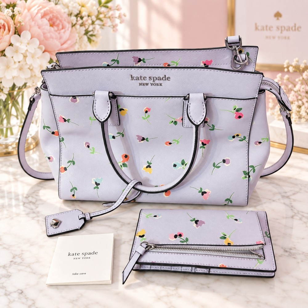 Kate Spade New York Floral Satchel Crossbody Purse Matching Wallet Set